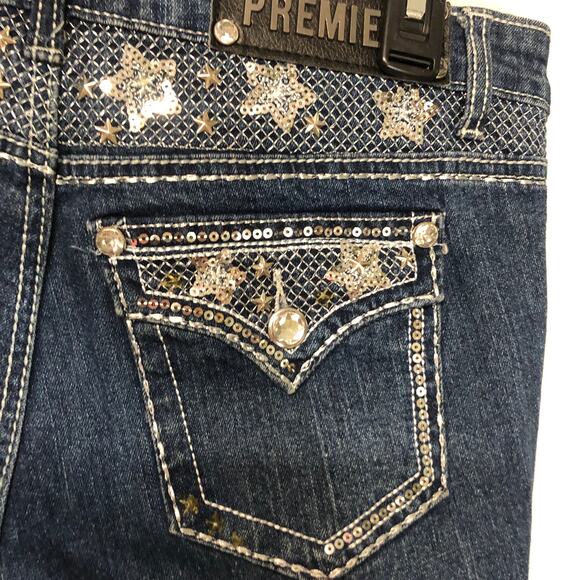 Premiere Embellished Star Jeans 5/6R Denim Bling Boot Cut Low Rise - Picture 5 of 14